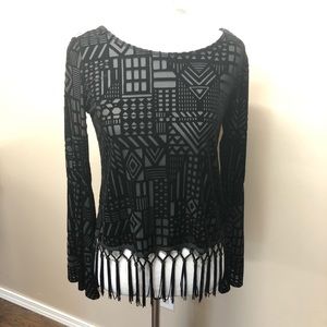 Monteau Velvet Fringe Boho Crop Top XS NWT